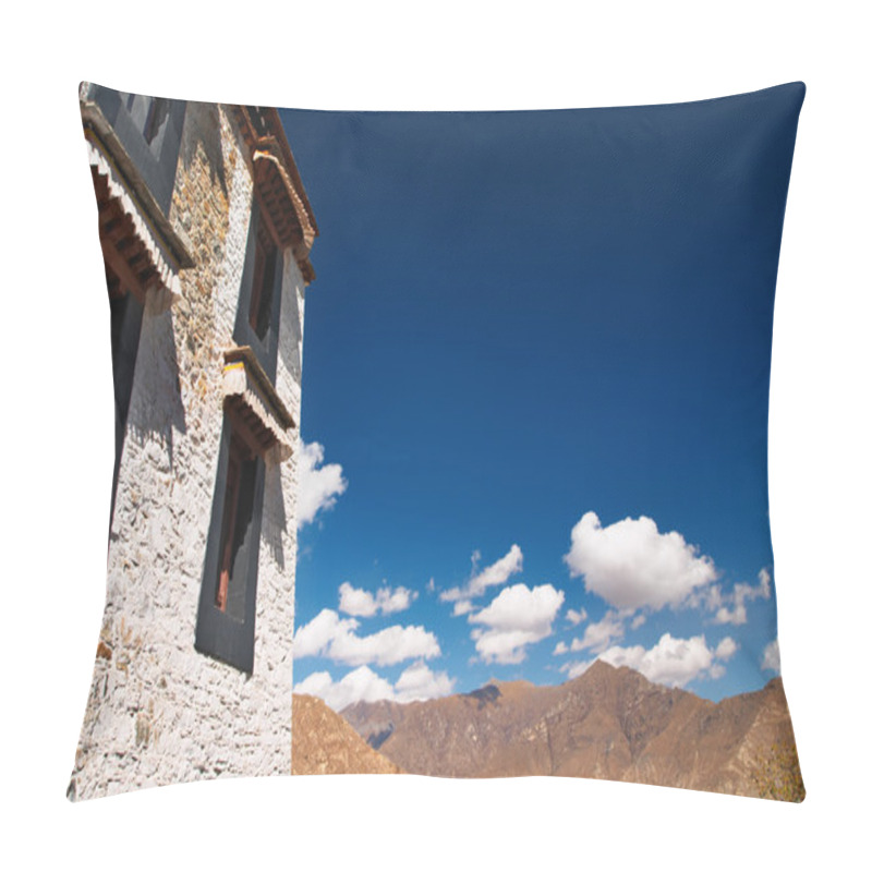 Personality  Tibetan Monastery Against Blue Sky And Mountains Background Pillow Covers