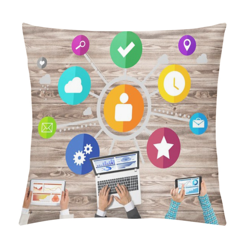 Personality  People Sitting At Table And Using Gadgets Pillow Covers