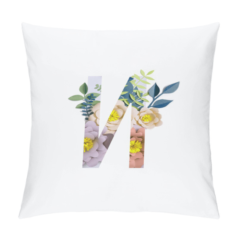 Personality  Cyrillic Letter With Paper Cut Pastel Flowers And Leaves Isolated On White Pillow Covers