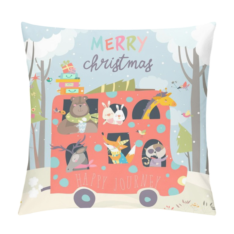 Personality  Cute Animals Traveling By Bus Pillow Covers