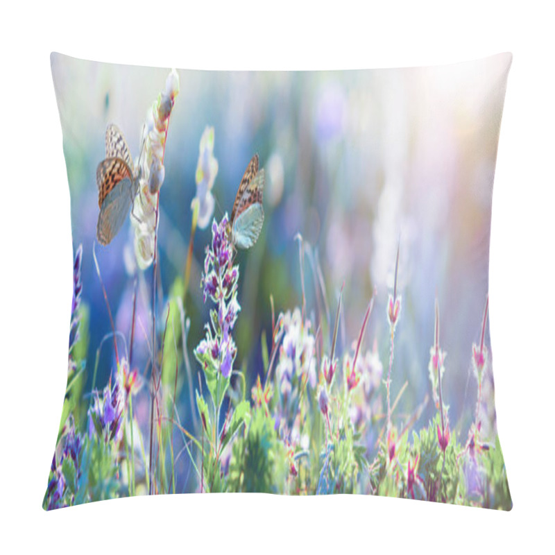 Personality  Wild Flowers And Grass Closeup, Horizontal Panorama Photo Pillow Covers