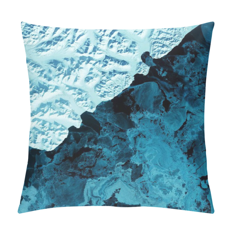 Personality  A Breathtaking Aerial View Of Contrasting Icy Terrain And Deep Ocean Waters. Pillow Covers