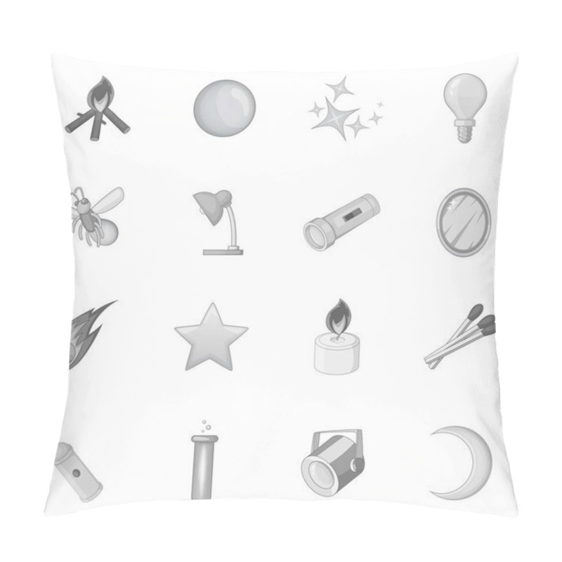 Personality  Sources Of Light Icons Set, Monochrome Style Pillow Covers