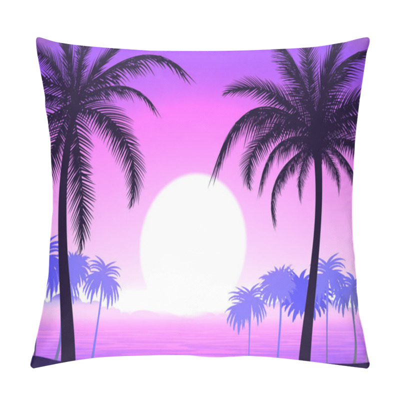 Personality  Palm Trees On Pink Gradient Tropical Sunrise Pillow Covers