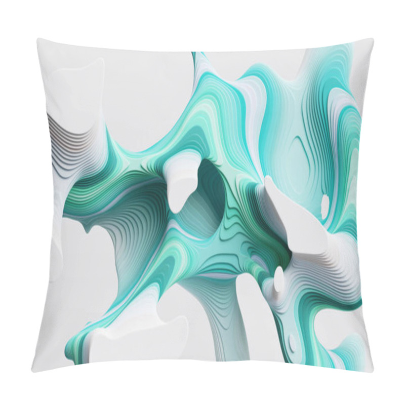 Personality  3d Render, Abstract Modern Minimal Background With Unusual Mint Green Curvy Shapes And Wavy Lines Pillow Covers