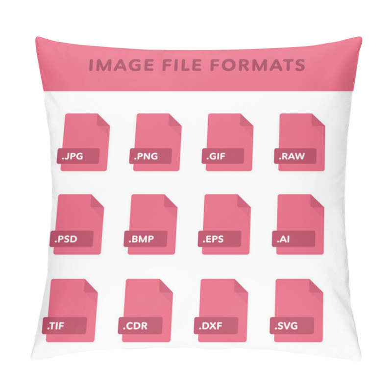 Personality  Set Of Image File Formats And Labels In Flat Icons Style. Vector Illustration Pillow Covers