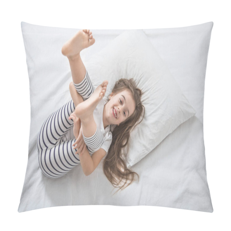 Personality  Cute Little Girl In Bed Woke Up In The Morning . Pillow Covers