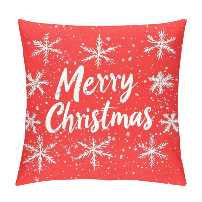 Personality  Festive Merry Christmas Greeting With Snowflakes On A Red Background. Pillow Covers