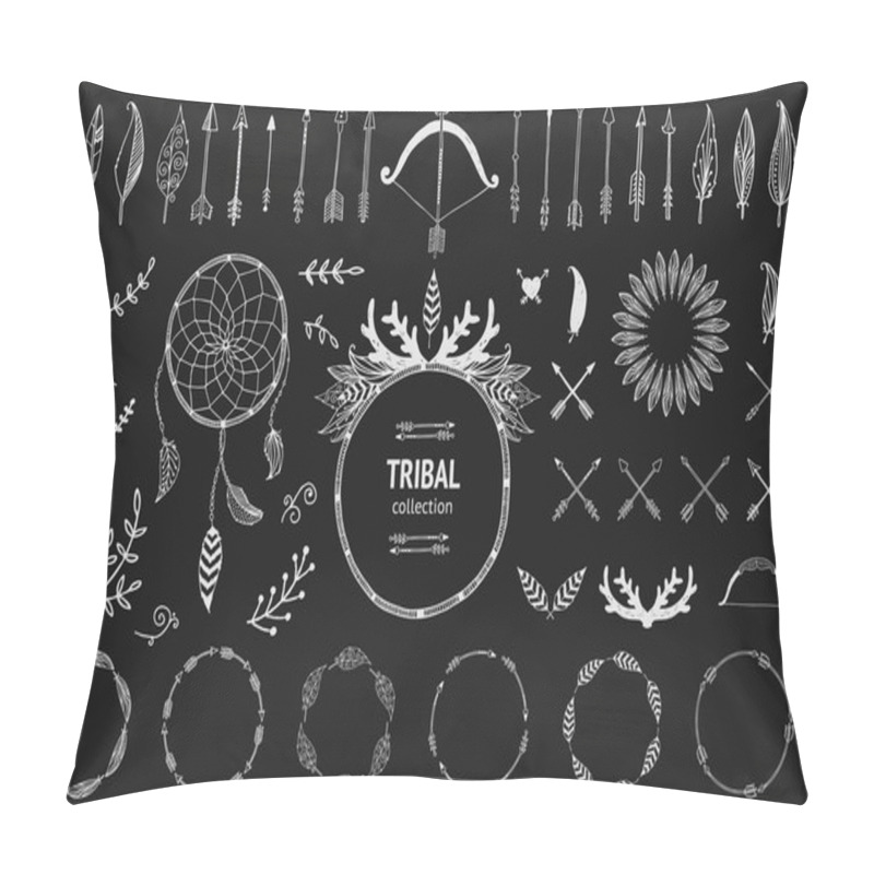 Personality  Hand Drawn Tribal Collection With Bow And Arrows, Feathers, Drea Pillow Covers