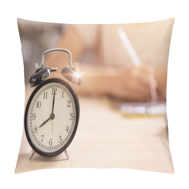 Personality  Education Alarm Times Clock School Student Learning Study Writing At The Morning Blur Background. Pillow Covers