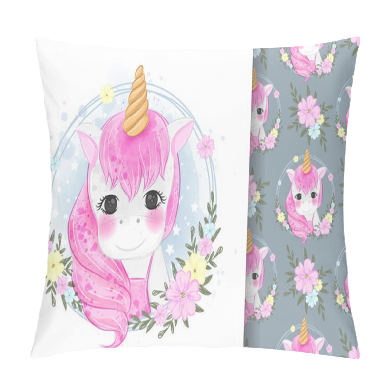 Personality  Cute Unicorn Portrait With Flower Illustrations And Seamless Patterns Pillow Covers