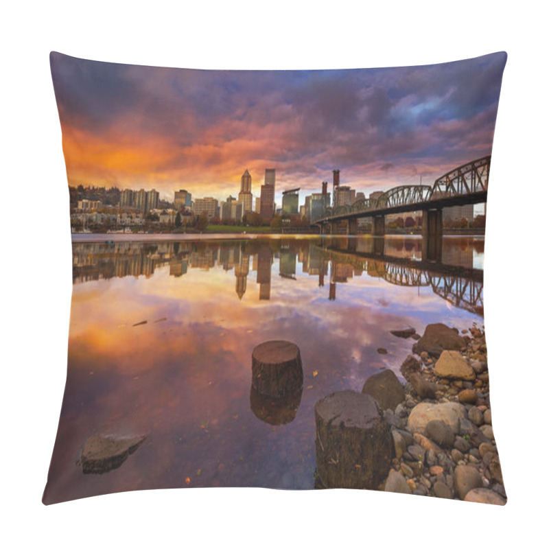 Personality  A Beautiful Sunset Over Downtown Portland Oregon Waterfront Along Willamette River From Eastbank Esplanade Pillow Covers