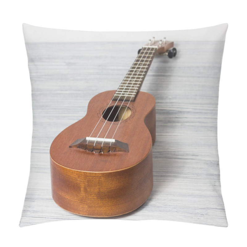 Personality  Close Up Of Ukulele On Old Wooden Background Pillow Covers