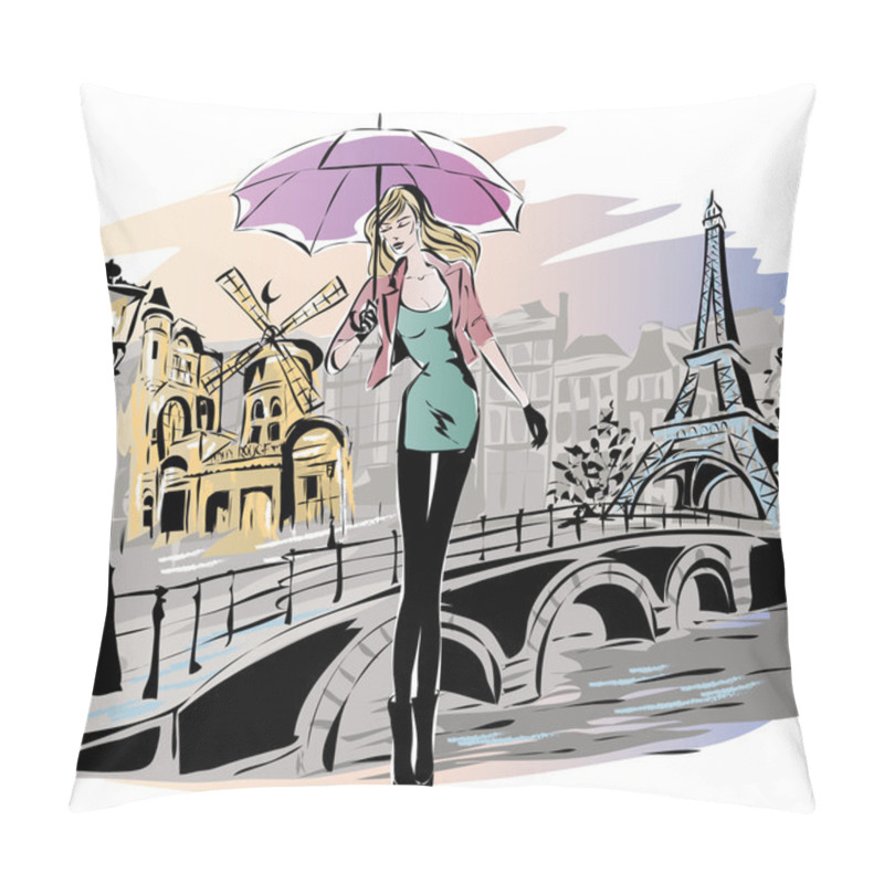 Personality  Fashion Girl Rainy Day In Paris Pillow Covers