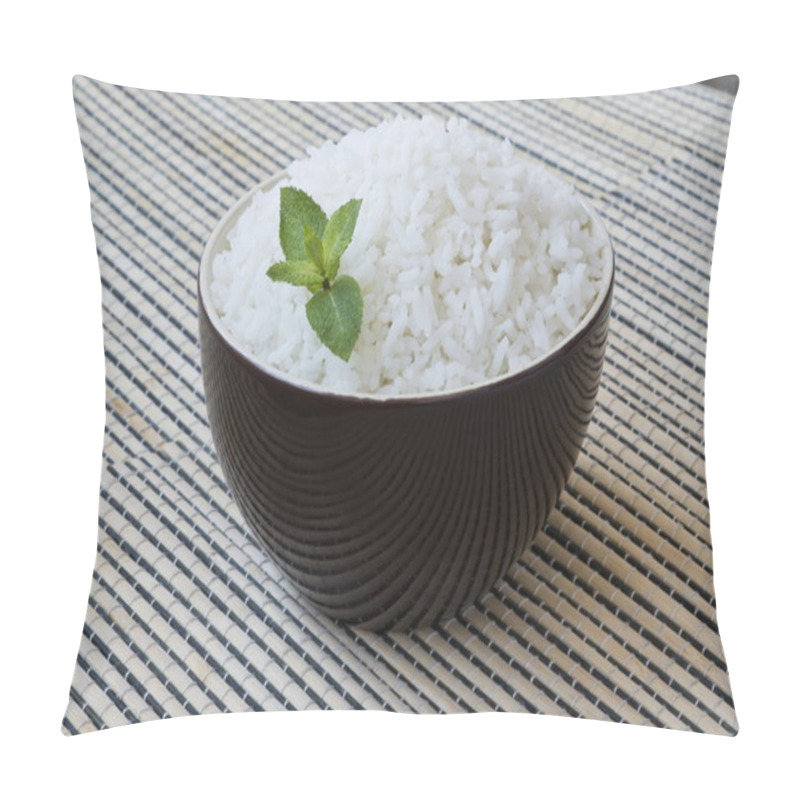 Personality  Bowl Of Steamed Rice With Mint Leaf. Pillow Covers