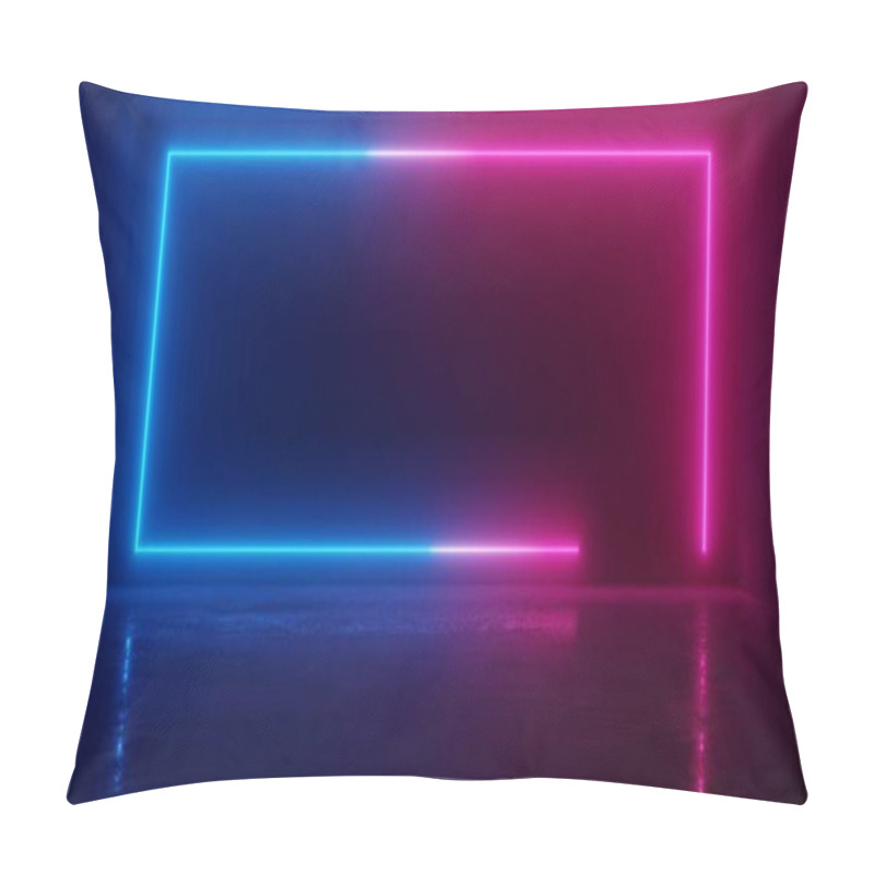 Personality  Abstract Blue And Red Glowing Neon Light Rectangle In Empty Concrete Room Pillow Covers