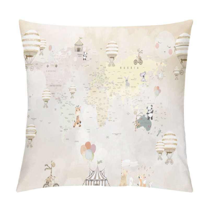 Personality  Educational World Map Wallpaper Design For Children's Rooms Pillow Covers