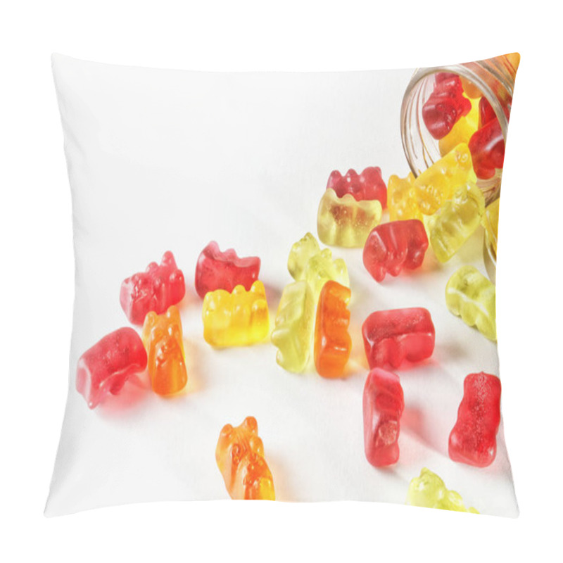 Personality  Gummies On Isolated Background Poured From Glass Jars Pillow Covers