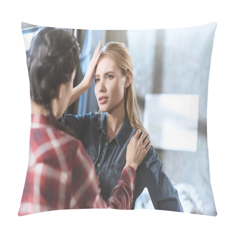 Personality  Woman Supporting Her Girlfriend In Depression Pillow Covers