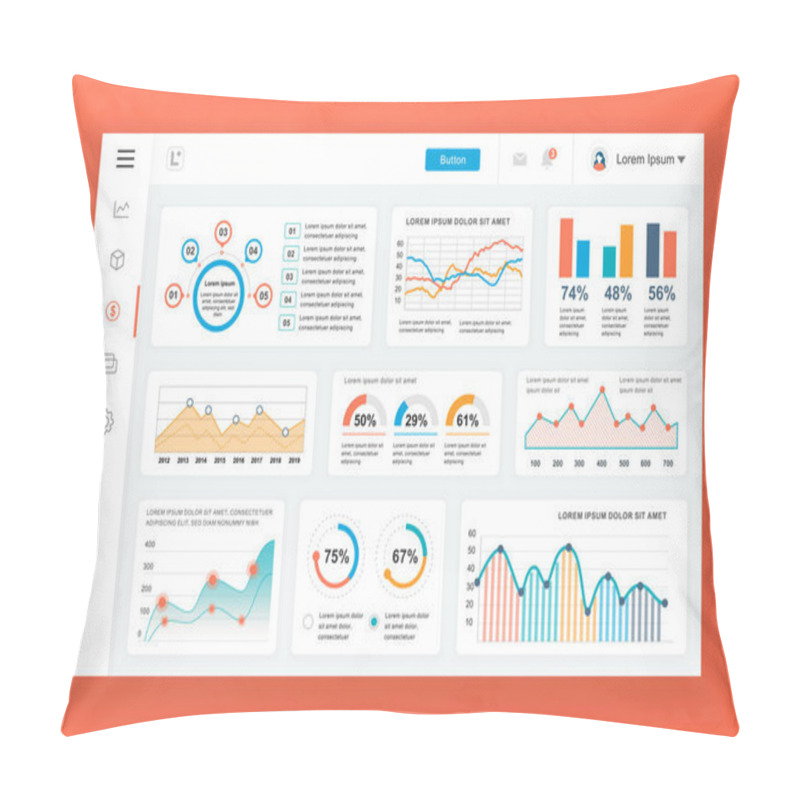 Personality  Dashboard Admin Panel Vector Design Template With Infographic Elements, Chart, Diagram, Info Graphics. Website Dashboard For Ui And Ux Design Web Page. Vector Illustration. Pillow Covers