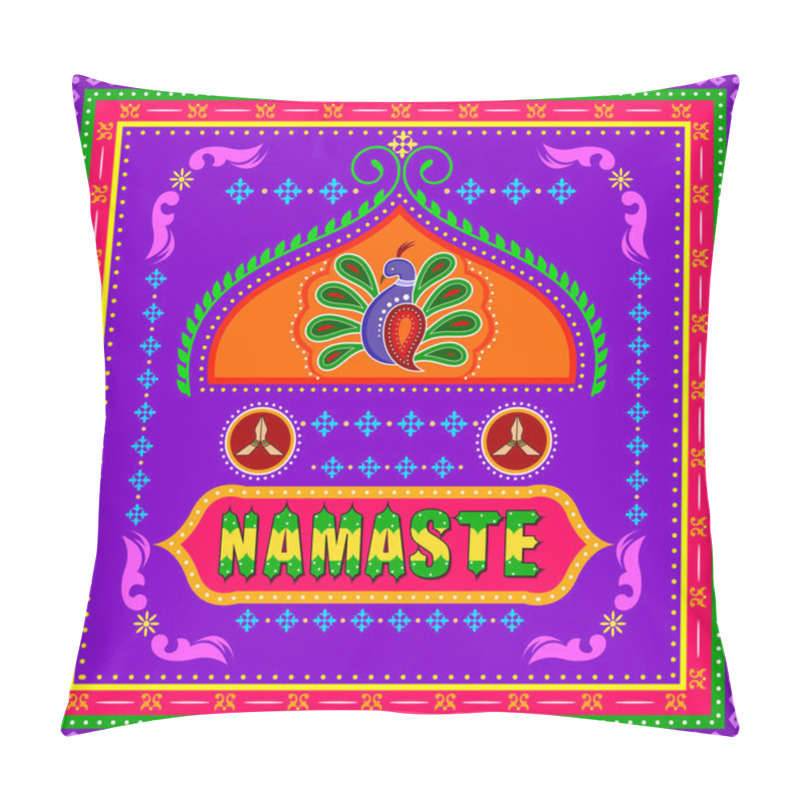 Personality  Namaste Background In Indian Truck Art Style Pillow Covers