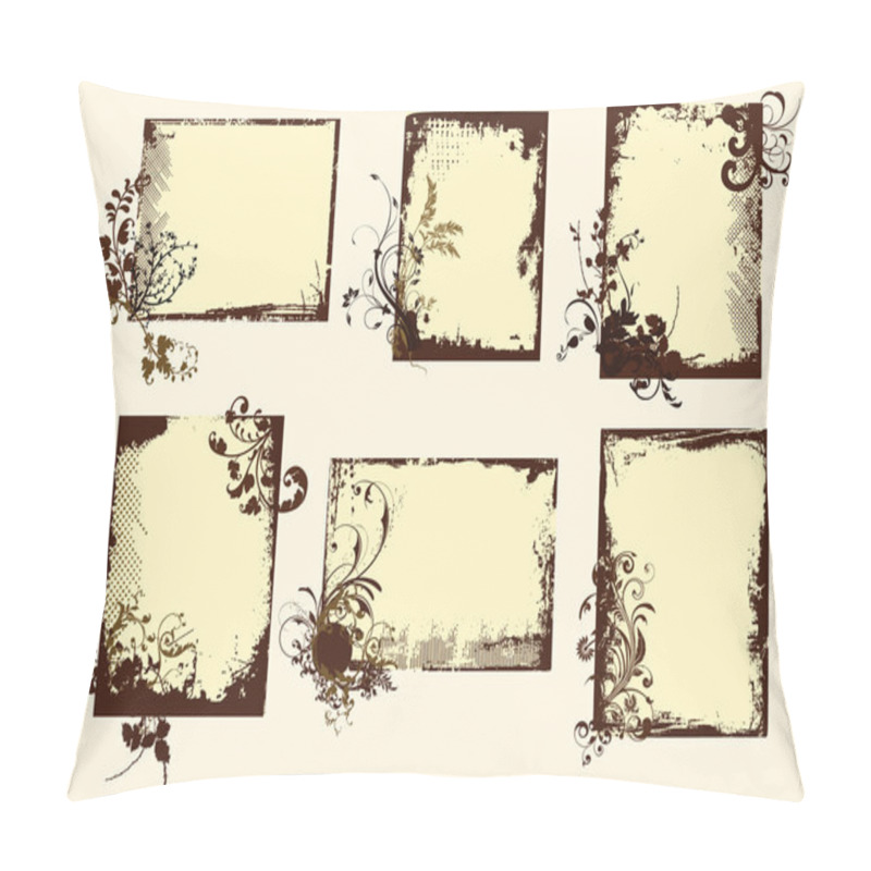 Personality  Sepia-Toned Grunge Floral Frames Pillow Covers