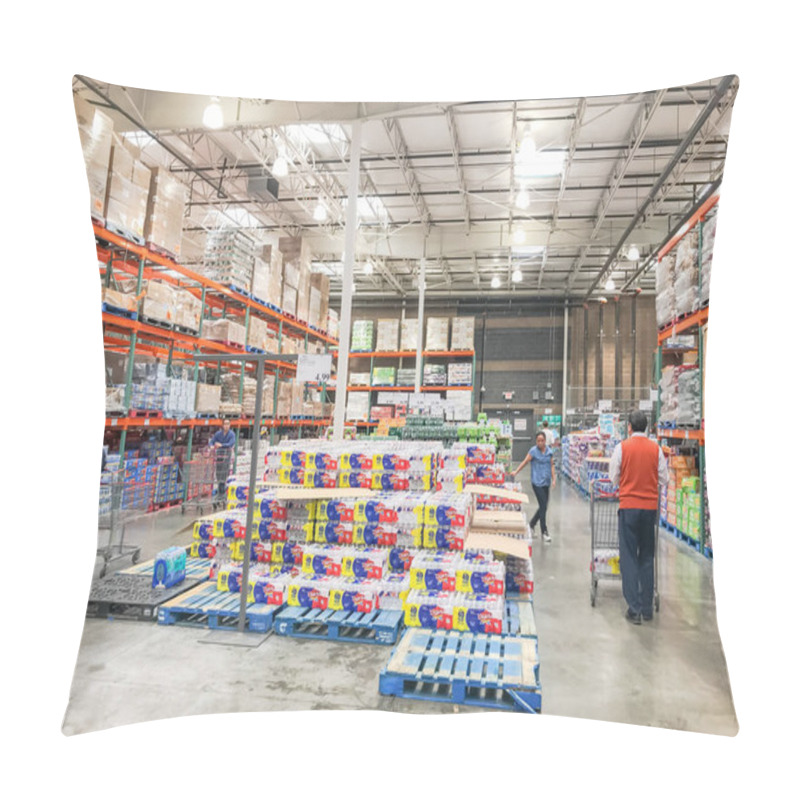 Personality  LEWISVILLE, TX, US-FEB 3, 2020: Shoppers Stocking Bottled Water At Costcow Warehouse Store. Coronavirus Covid-19 Or Wuhan Chaos Sends People Into Panic-buying Mode Pillow Covers