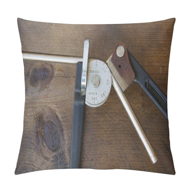 Personality  Tube Bender Or Pipe Bender Tools On Wooden Background. Pillow Covers