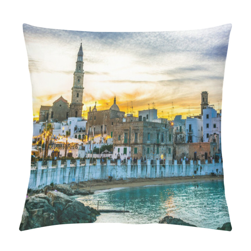 Personality  MONOPOLI, ITALY - SEP 2, 2020: View Of Monopoli From The City Beach Of Cala Porta Vecchia, Apulia, Italy, Located On The Adriatic Sea Pillow Covers