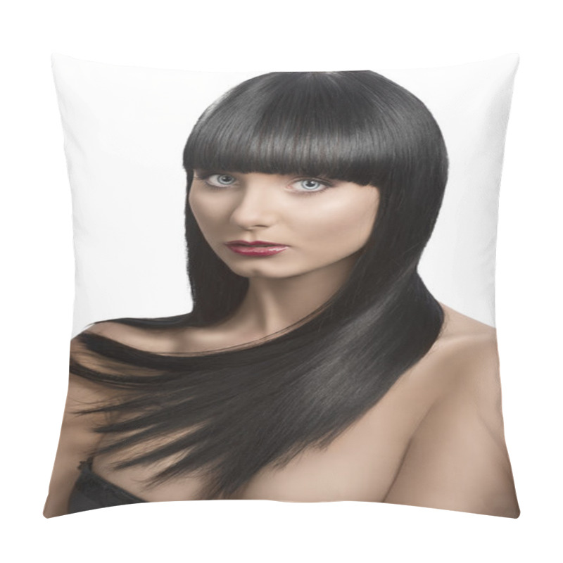 Personality  Girl's Portrait With Long Dark Hair, Slightly Turned Of Three Qu Pillow Covers