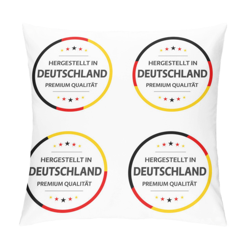 Personality  Set Of Four German Labels, German Title Made In Germany, Premium Quality Stickers And Symbols With Stars, Simple Vector Illustration Isolated On White Background Pillow Covers