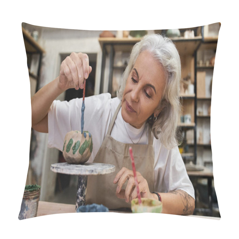 Personality  An Expert Craftswoman Adds Intricate Details To A Beautifully Shaped Bowl, Showcasing Creativity. Pillow Covers