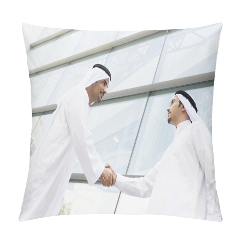 Personality  Two Middle Eastern Businessmen Shaking Hands Outside An Office B Pillow Covers