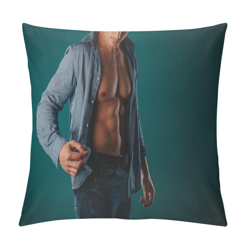 Personality  Stunning And Muscular Man Standing In A Green Room And Posing Pillow Covers