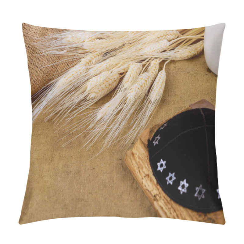 Personality  Symbols Of Jewish Holiday Shavuot Torah And Shofar Wooden Background. Pillow Covers