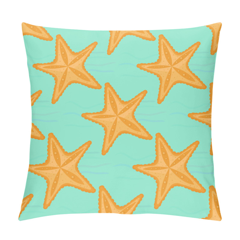 Personality  Background With Waves And Starfish, Seamless Sea Pattern. Pillow Covers