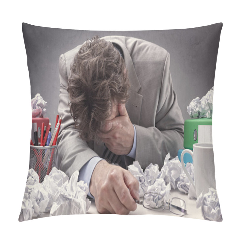 Personality  Overworked, Depressed And Exhausted Businessman Pillow Covers