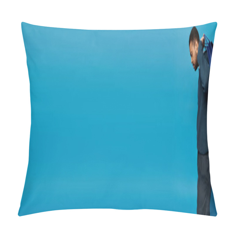 Personality  Banner Of African American Man Looking To Down And Holding Shopping Bags Over Shoulder Pillow Covers