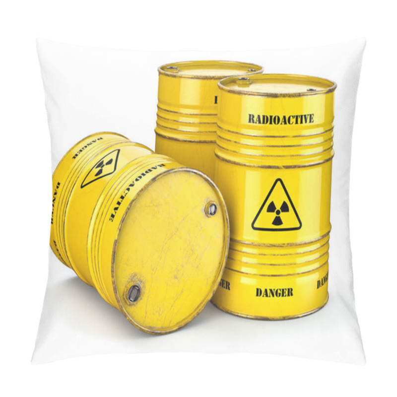 Personality  Barrels With Radioactive Waste Isolated On White, Manufacturing Of Nuclear Power And Utilization Of Radioctive Materials. 3d Illustration Pillow Covers