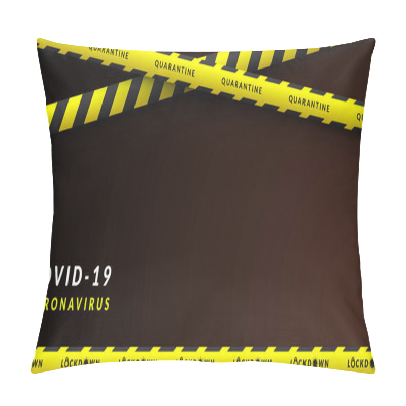 Personality  Vector Design Of Corona Virus Danger Warning In Yellow And Black Stripes. Background With Copy Space. Dividing Area Covid-19, Quarantine, Lockdown. Pillow Covers