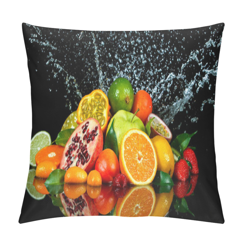 Personality  Freeze Motion Shot Of Fresh Fruits With Splashing Water Pillow Covers