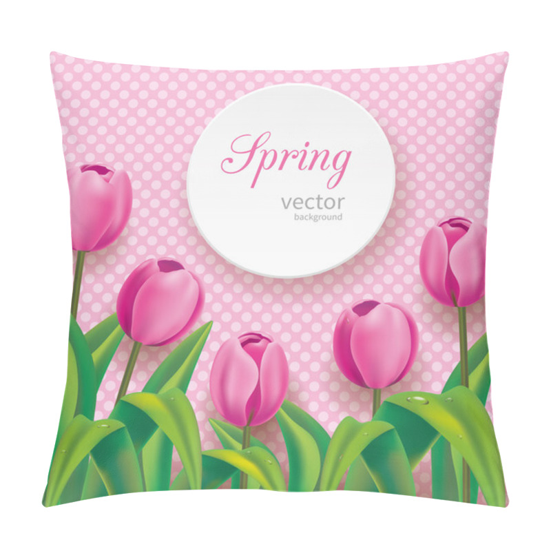 Personality  Pink Tulips On Polka Dots Background Pillow Covers