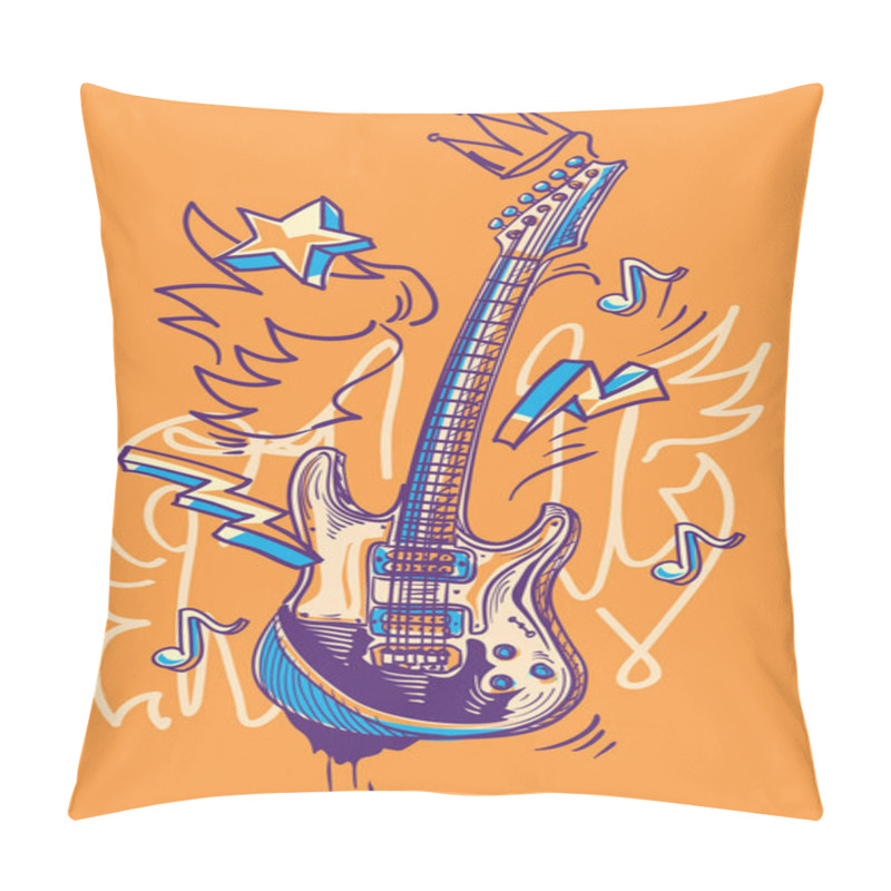 Personality  Funky Drawn Guitar Musical Graffiti Pillow Covers