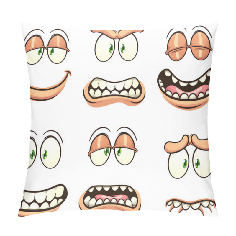 Personality  Cartoon Faces With Different Expressions And Emotions. Vector Clip Art Illustration With Simple Gradients. Each On A Separate Layer. Pillow Covers