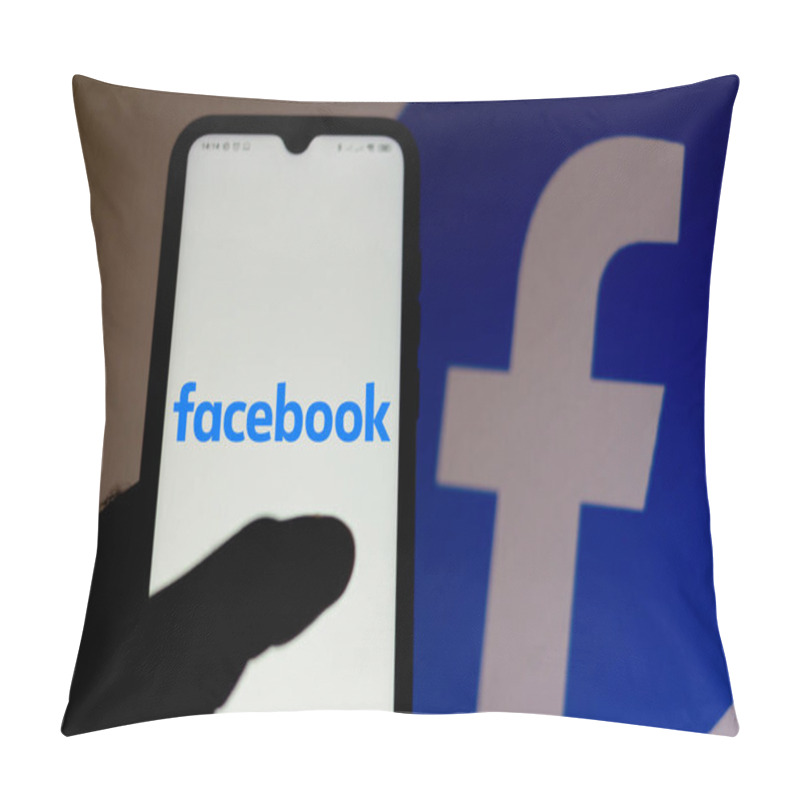 Personality  July 10, 2020, Brazil. In This Photo Illustration The Facebook Logo Seen Displayed On A Smartphone Pillow Covers