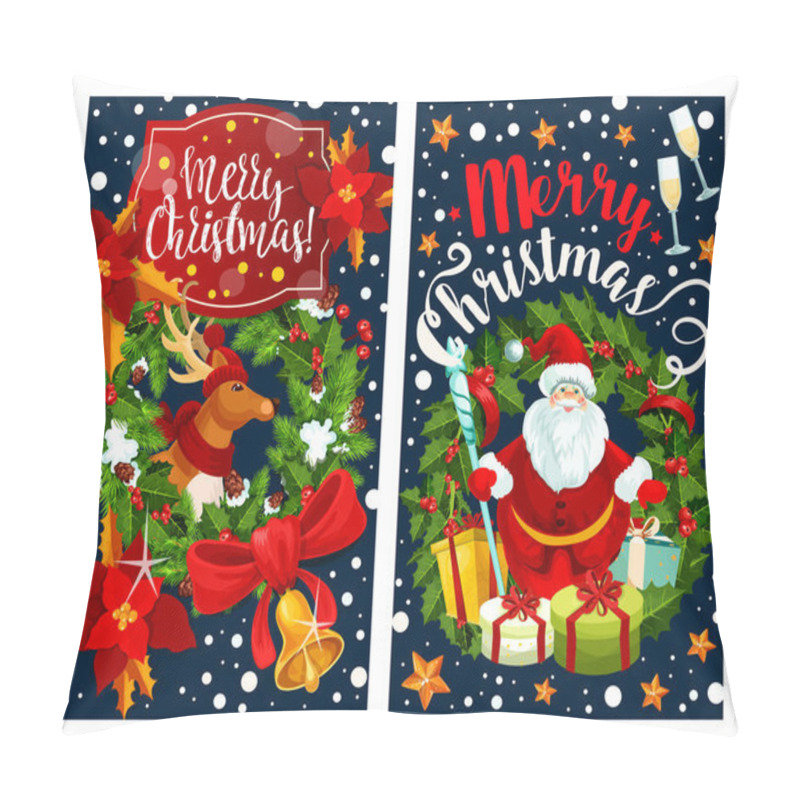 Personality  Santa And Reindeer Greeting Card With Wreath Frame Pillow Covers