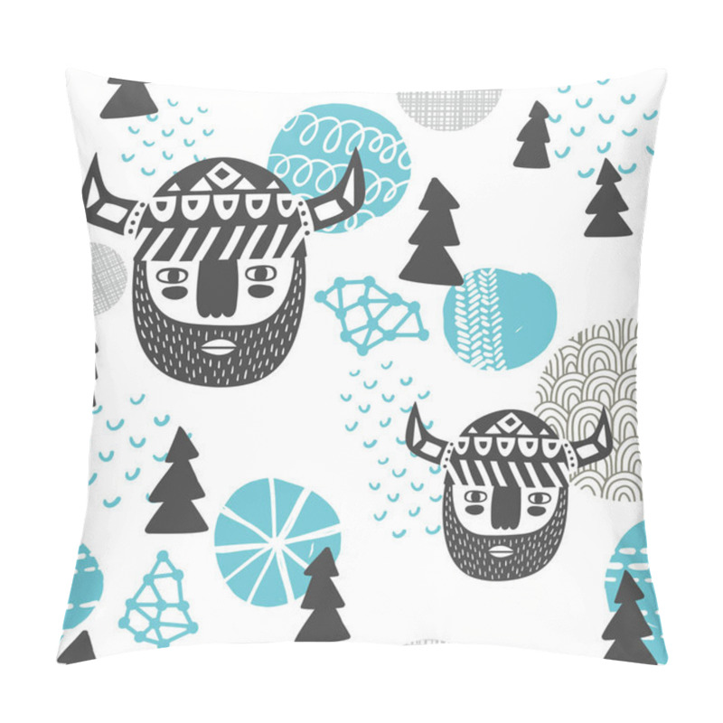 Personality  Seamless Pattern With Vikings Faces.  Pillow Covers