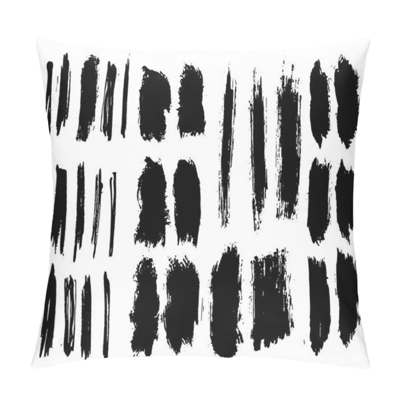 Personality  Black Ink Grunge Brush Set Strokes On White Background. Pillow Covers