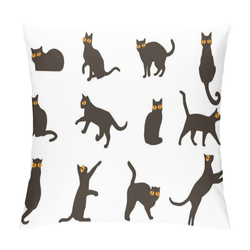 Personality  Set Vector Silhouettes Of The Cat, Different Poses, Standing, Jumping And Sitting, Black Color, Isolated On White Background. Vintage Cats Icons. Pillow Covers