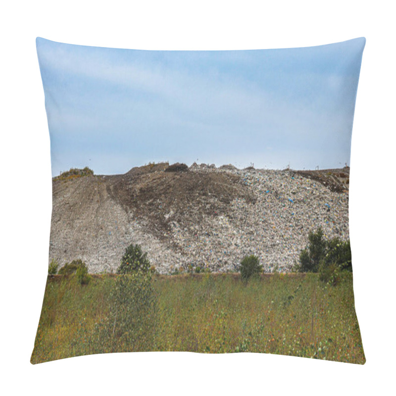 Personality  A Landfill Site With Huge Piles Of Waste And Garbage, Located In A Natural Area. This Image Highlights Environmental Pollution And Waste Management Issues In Today's World, Showing Its Environmental Impact. Pillow Covers